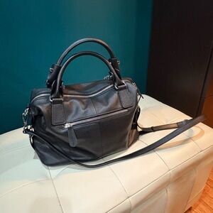 HESHE leather handbag, used once, black with silver hardware. Perfect condition